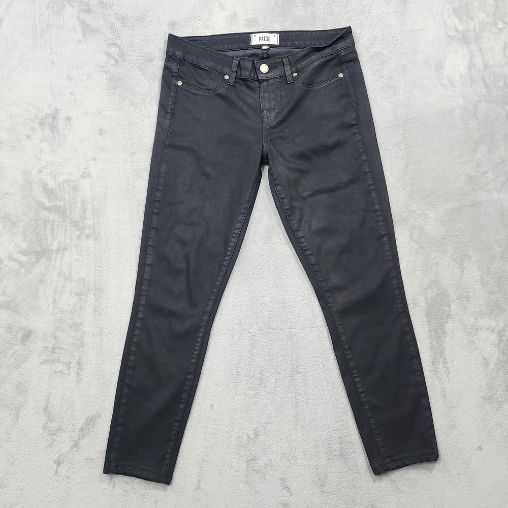 Paige Jeans Womens 28 Black Silk Coated Verdugo Ultra Skinny Mid Rise Stretch